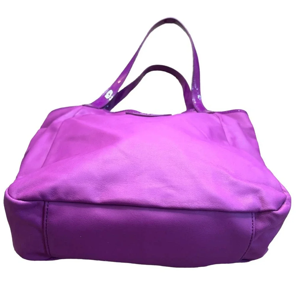 Tory Burch Purple Logo Coated Canvas Tote Bag Hobo - Picture 5 of 9